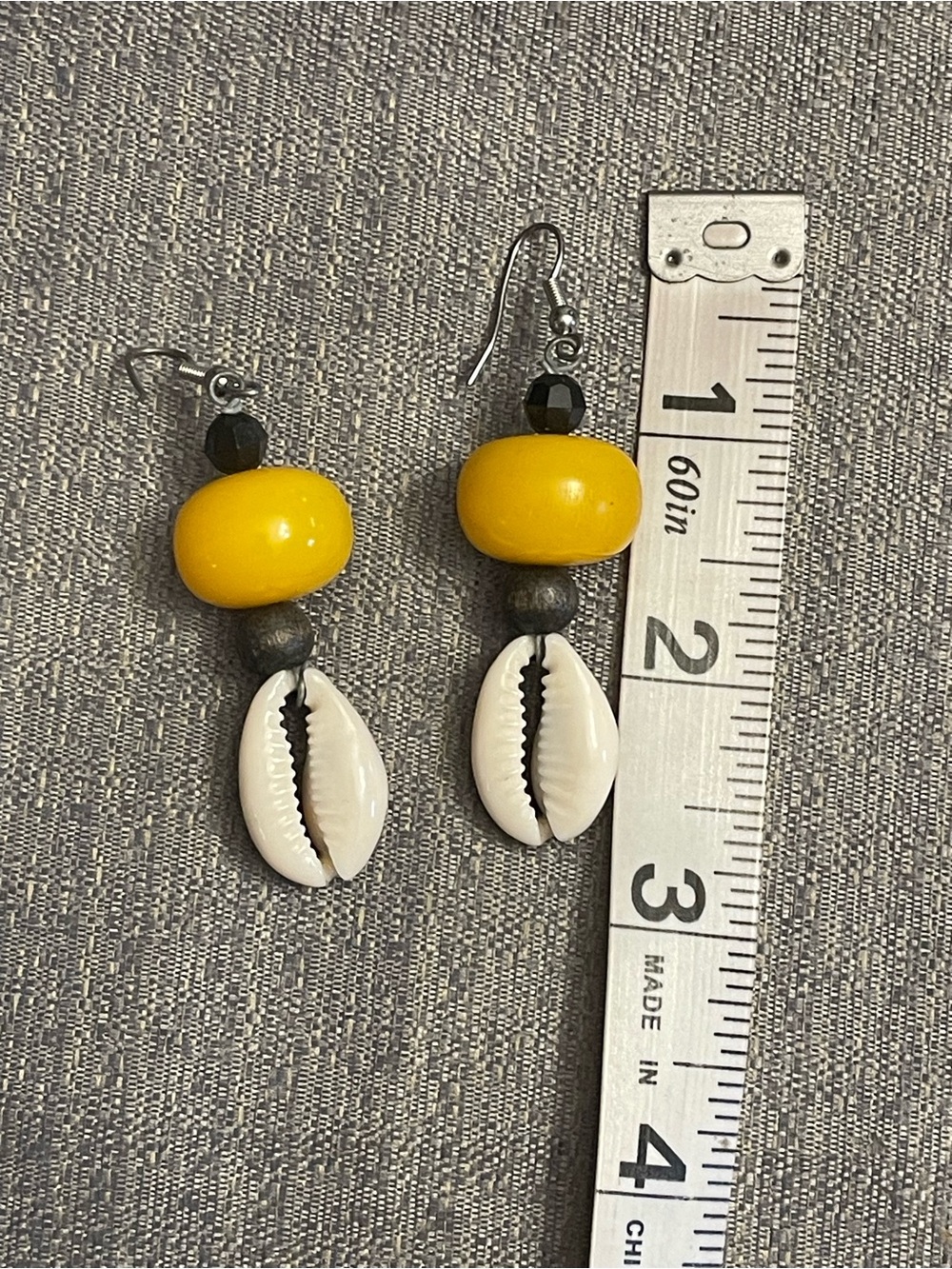 Handcrafted Yellow Dangle Shell Earrings - Picture 6 of 6